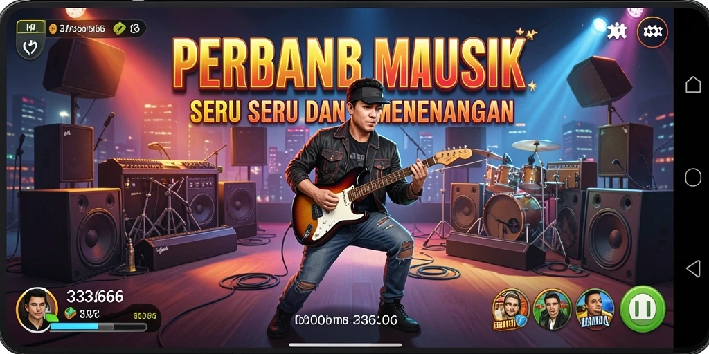 Tampilan gameplay seru di aplikasi 333666 dengan banyak lagu.