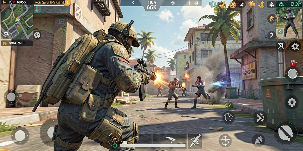 Screenshot gameplay 66K yang menunjukkan aksi seru TPS.
