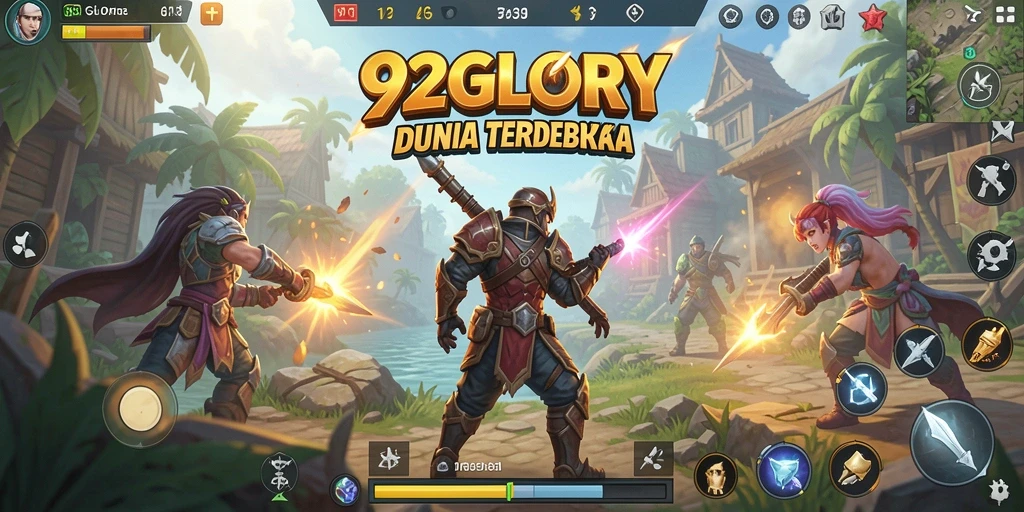 Tangkapan layar menunjukkan karakter utama menjelajahi hutan lebat di 92GLORY.