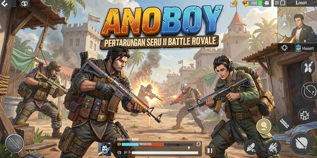 Tampilan seru gameplay ANOBOY dalam pertarungan Battle Royale.