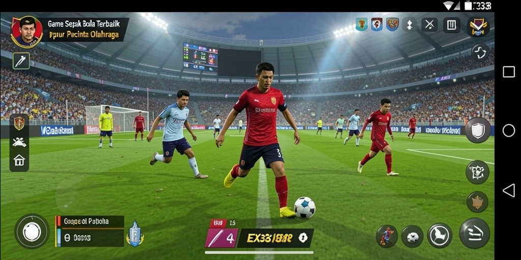 Screenshot EZ338 menampilkan aksi intens di lapangan sepak bola.