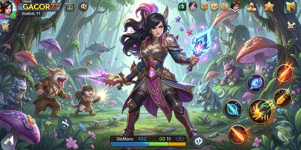 Screenshot GACOR77 menunjukkan karakter menjelajahi dunia petualangan yang menakjubkan.