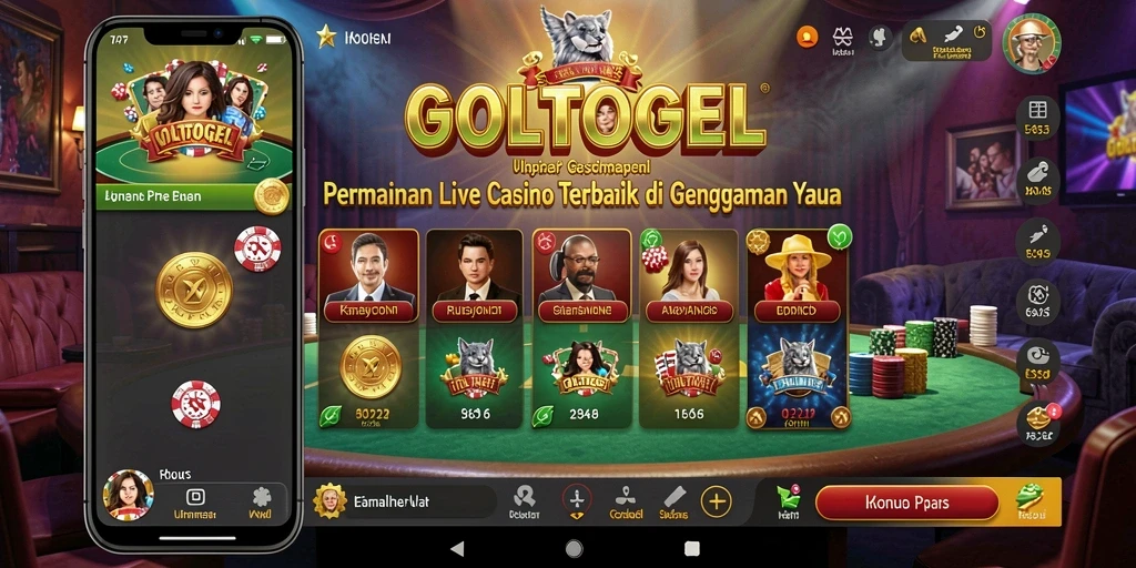 Tampilan gameplay GOLTOGEL yang menampilkan dealer dan interaksi langsung.