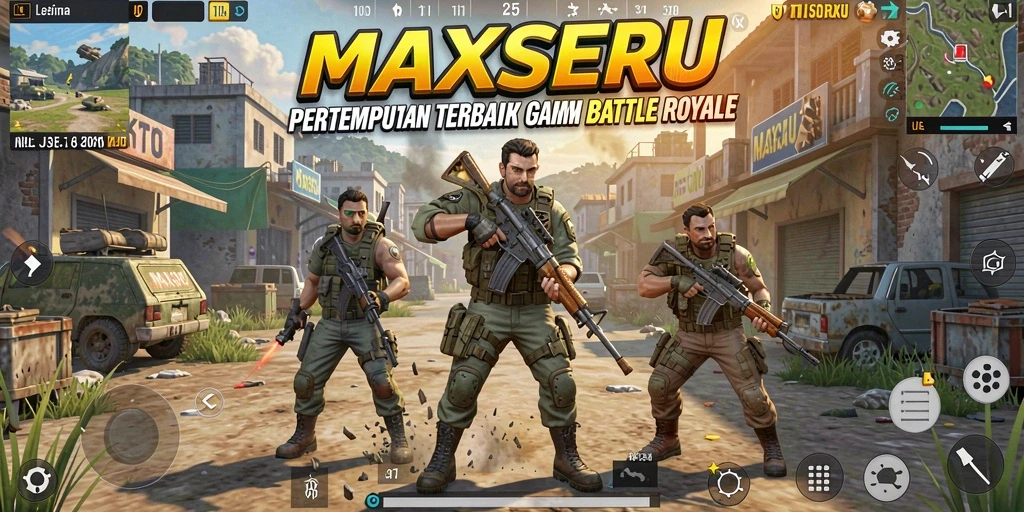 Gameplay seru MAXSERU dengan pertempuran intense di arena yang luas.