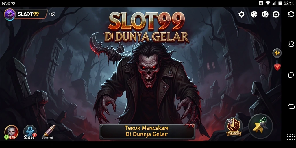 Tampilan gameplay SLOT99 yang mencekam dengan suasana horor.