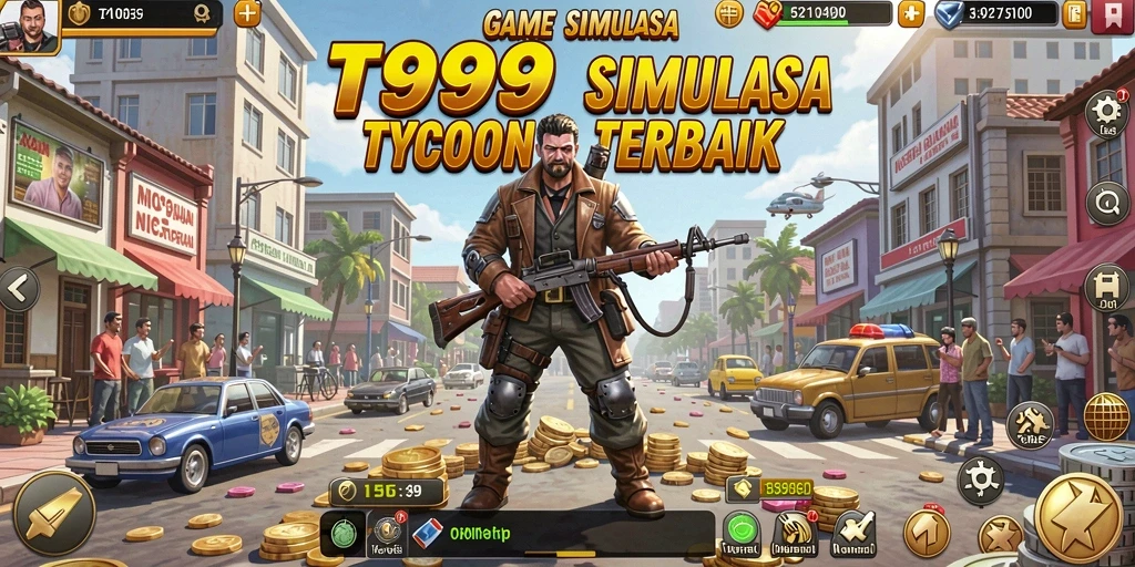 Menampilkan gameplay seru dalam T9999, simulasi bisnis Tycoon yang menarik.