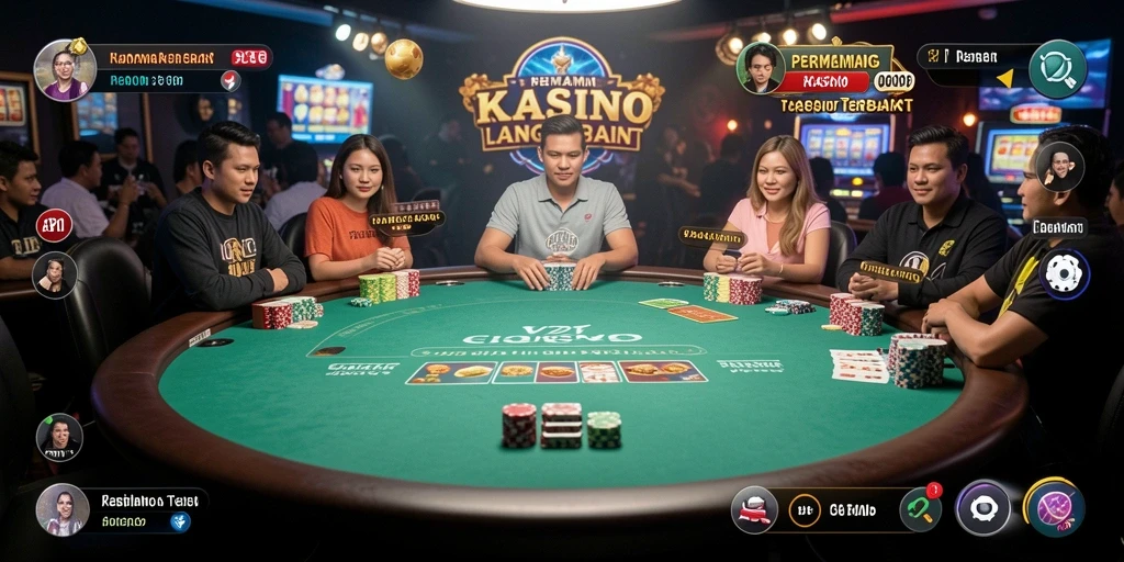 Tampilan gameplay V21 yang menampilkan dealer dan permainan kasino langsung.