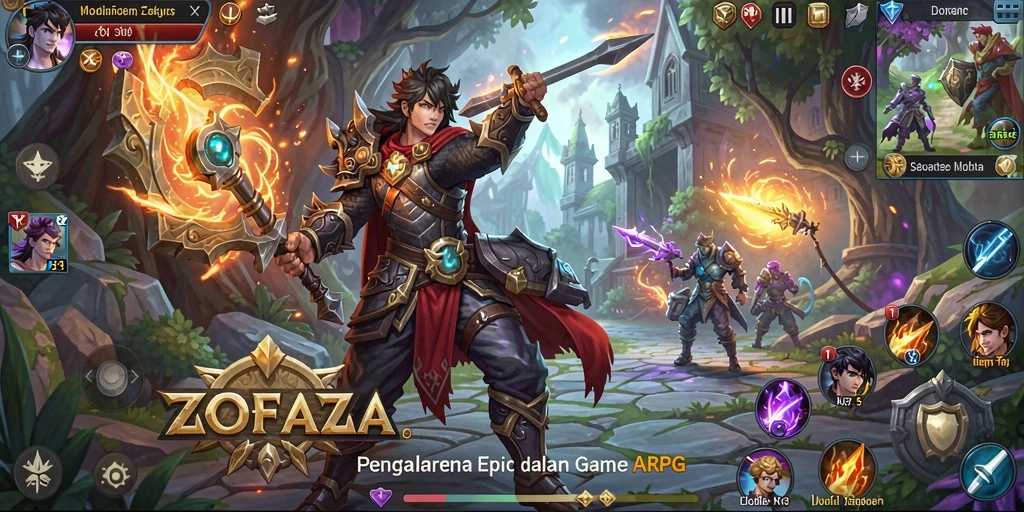 Gameplay seru ZOFAZA dengan pertarungan epik.